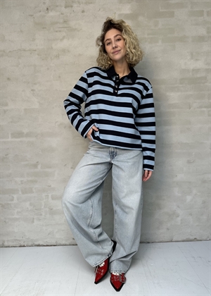 Bea polo bluse Light/Dark Blue Stripe Cras